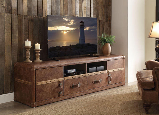 Aberdeen TV Stand, Retro Brown Top Grain Leather