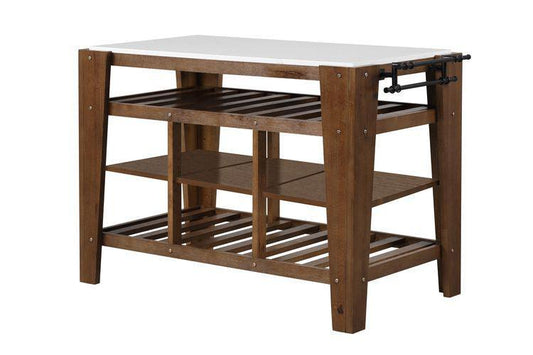 Alaroa Kitchen Island , Marble Top & Rustic Brown Finish