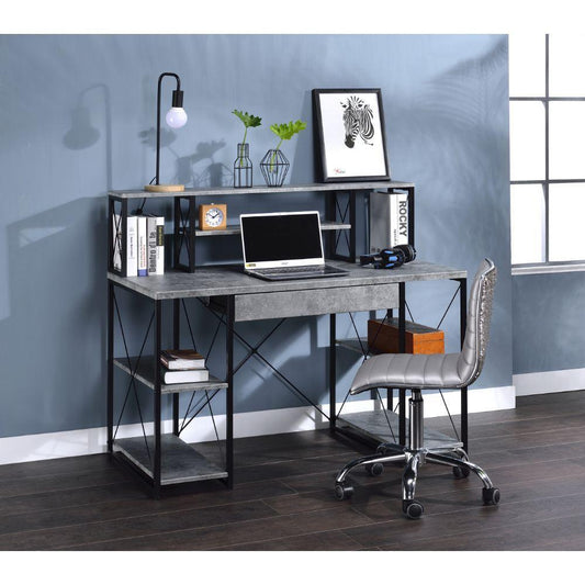 Amiel Writing / Music Recording Studio Desk, Faux Concrete & Black