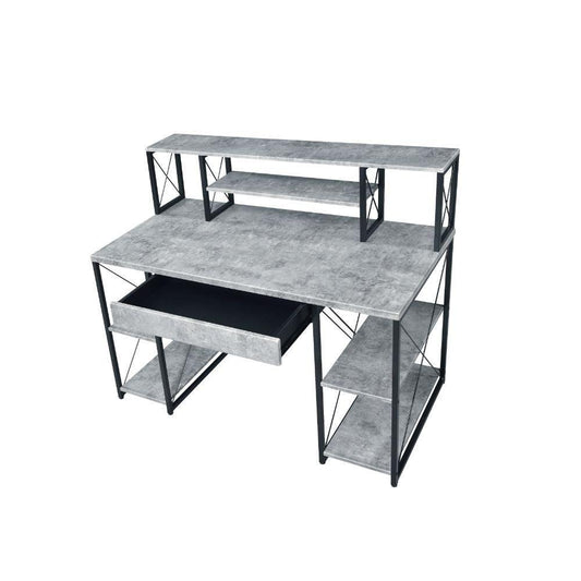 Amiel Writing / Music Recording Studio Desk, Faux Concrete & Black