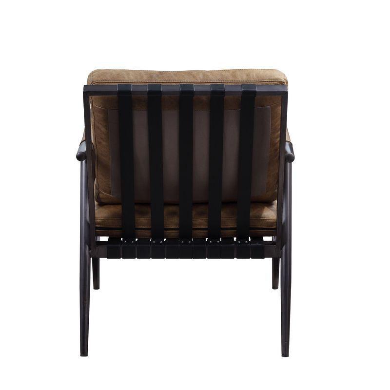 Anzan Accent Chair, Berham Chestnut Top Grain Leather & Matt Iron Finish