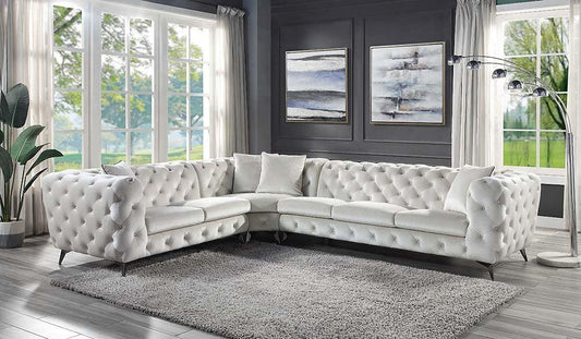 Atronia Sectional Sofa w/4 Pillows, Beige Fabric