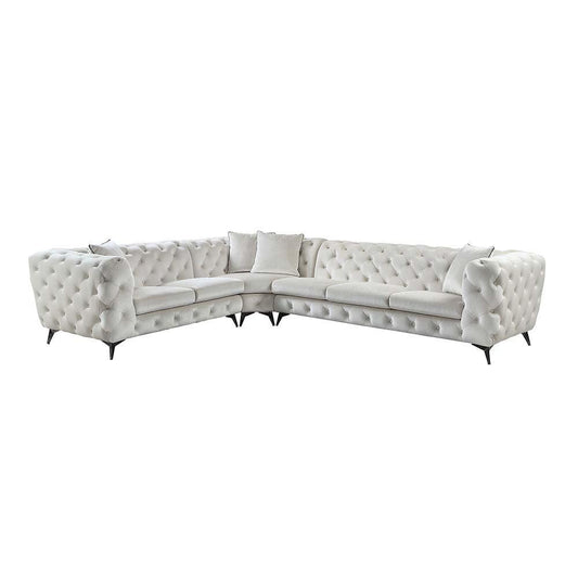 Atronia Sectional Sofa w/4 Pillows, Beige Fabric