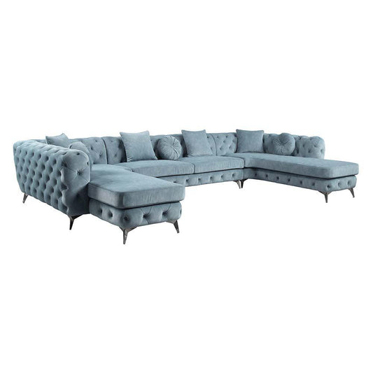 Atronia Sectional Sofa w/7 Pillows, Deep Green Fabric
