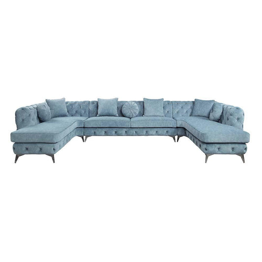 Atronia Sectional Sofa w/7 Pillows, Deep Green Fabric