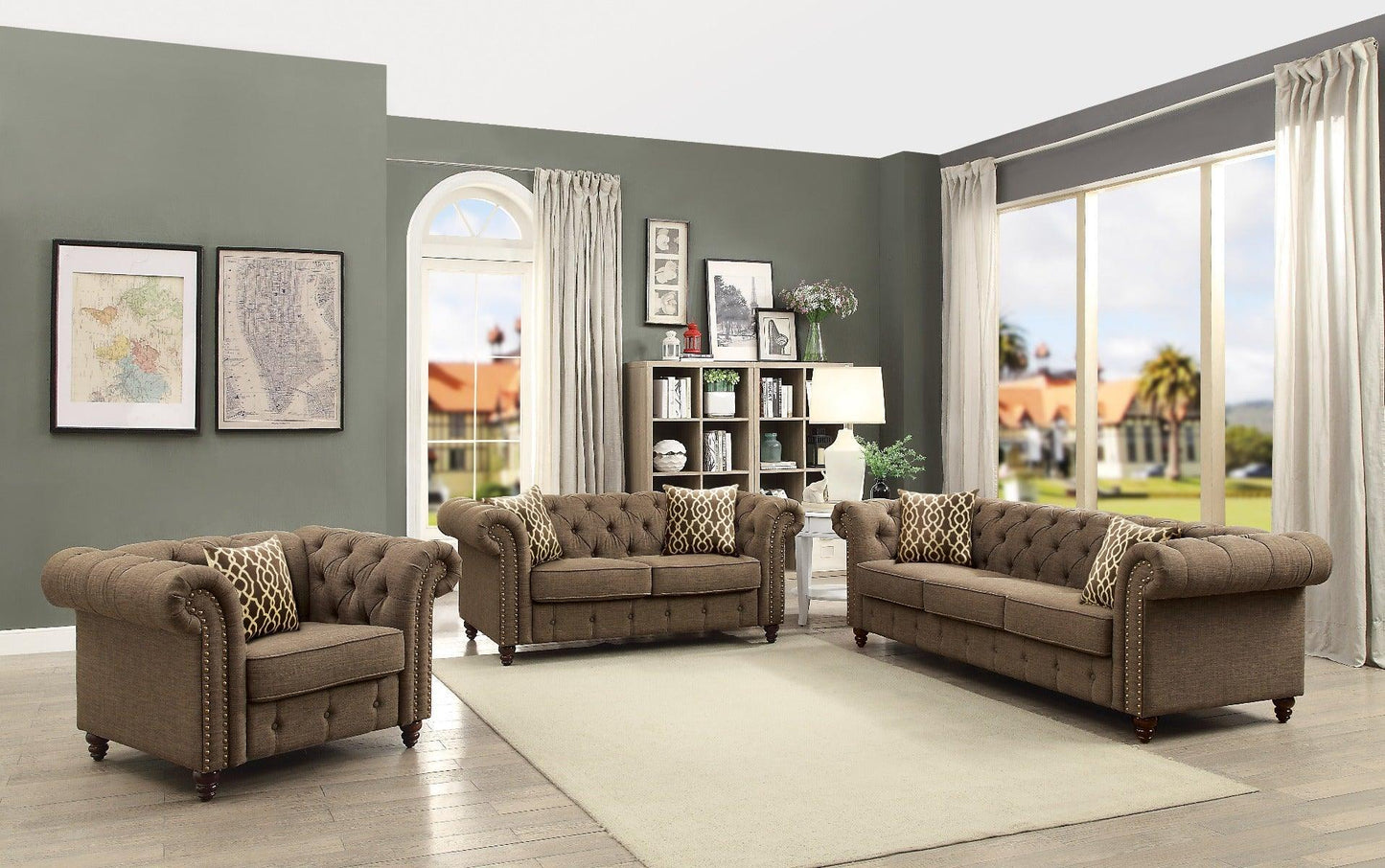Aurelia Chair w/1 Pillow, Brown Linen