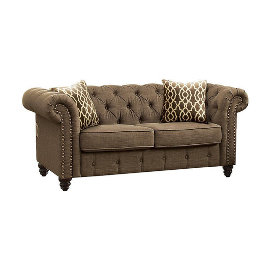 Aurelia Loveseat w/2 Pillows, Brown Linen