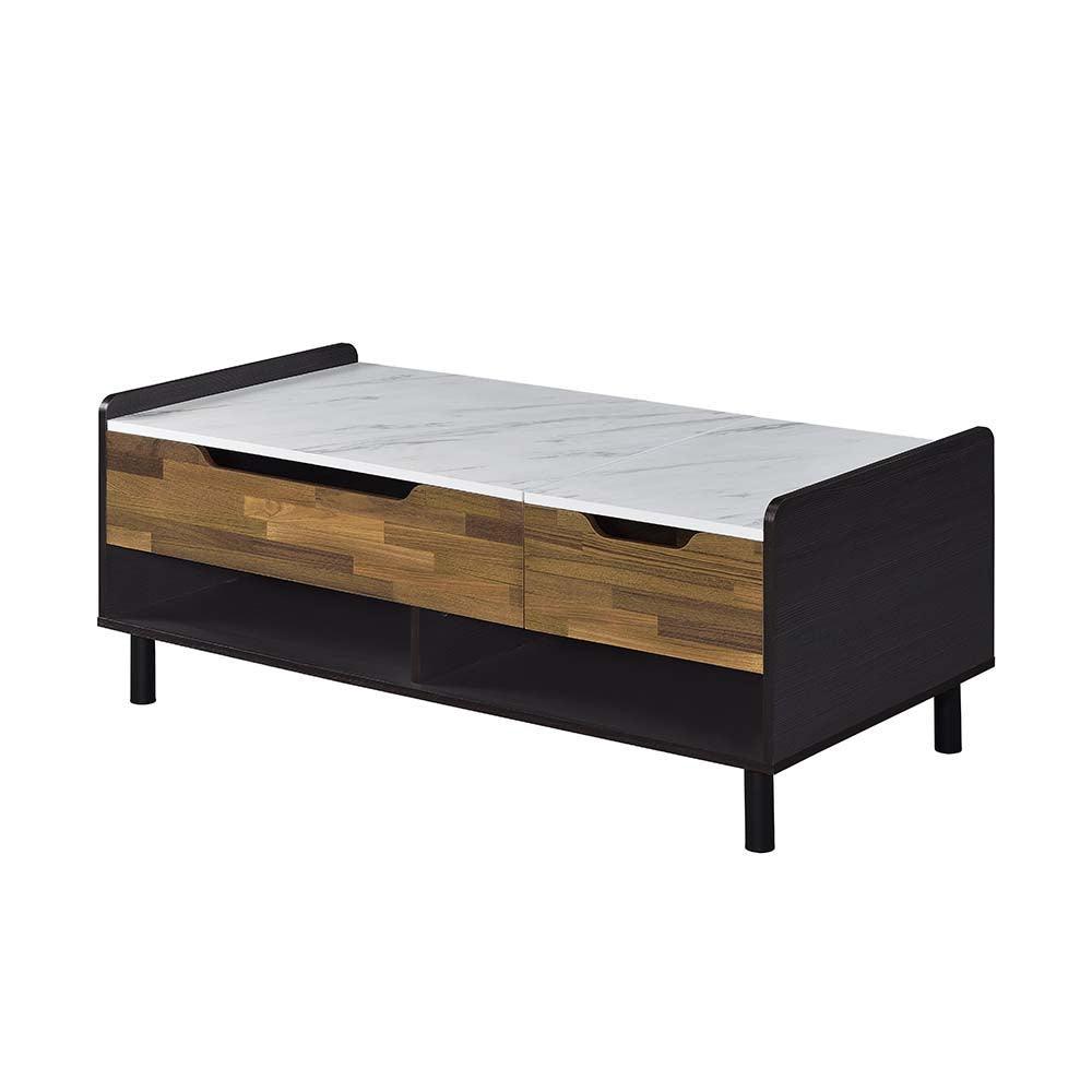 Axel Coffee Table w/Lift Top, Marble, Walnut & Black Finish