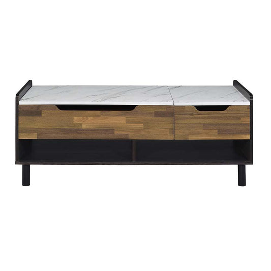 Axel Coffee Table w/Lift Top, Marble, Walnut & Black Finish
