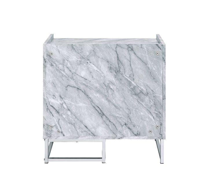 Azrael Accent Table, White Printed Faux Marble & Chrome Finish