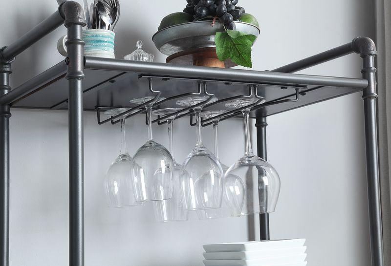 Brantley Floor Wine Bottle & Glass Rack, Antique Oak & Sandy Gray Finish