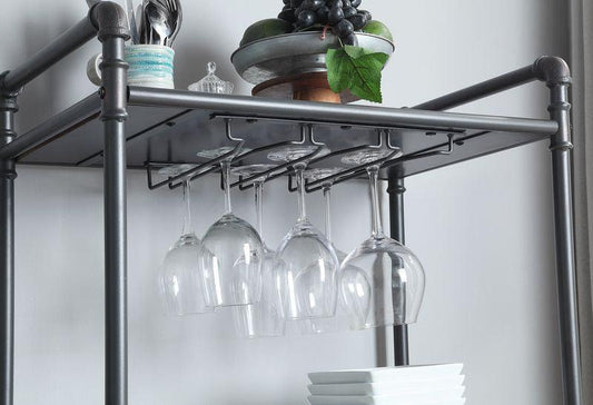 Brantley Floor Wine Bottle & Glass Rack, Antique Oak & Sandy Gray Finish