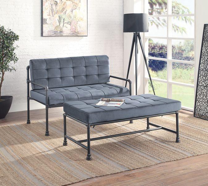 Brantley Loveseat, Gray Velvet & Sandy Gray Finish