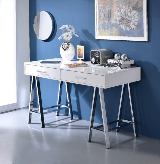 Coleen Writing Desk w/ USB, White