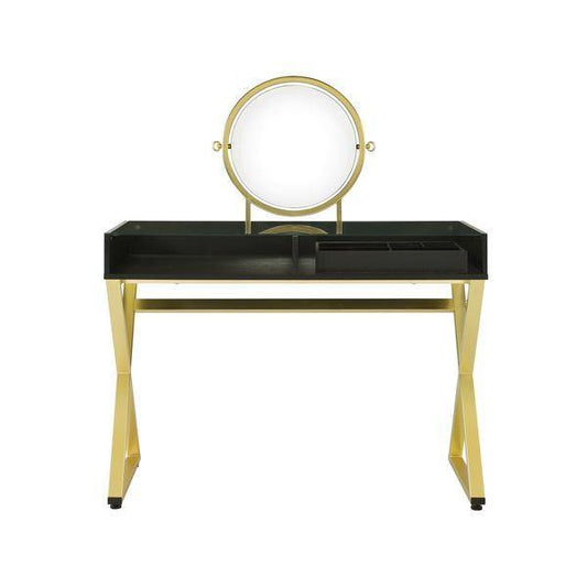 Coleen Vanity Desk w/Mirror & Jewelry Tray, Black & Gold Finish