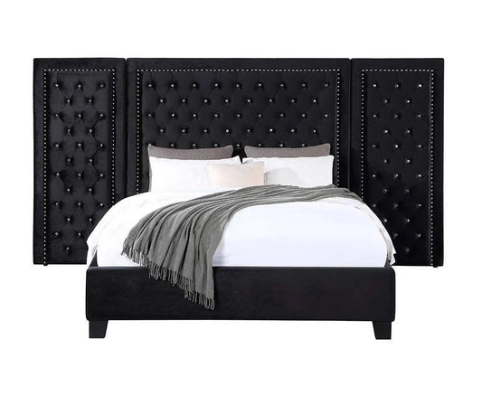 Damazy Eastern King Bed, Black Velvet