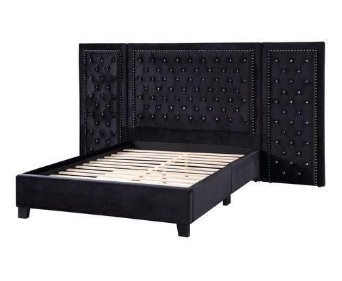 Damazy Eastern King Bed, Black Velvet