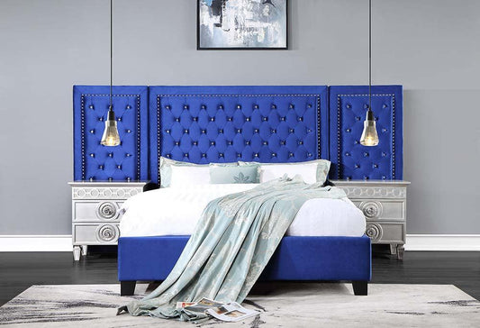 Damazy Queen Bed, Blue Velvet