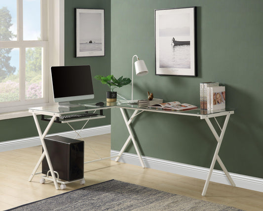 Demas Computer Desk, Clear Glass & White Finish