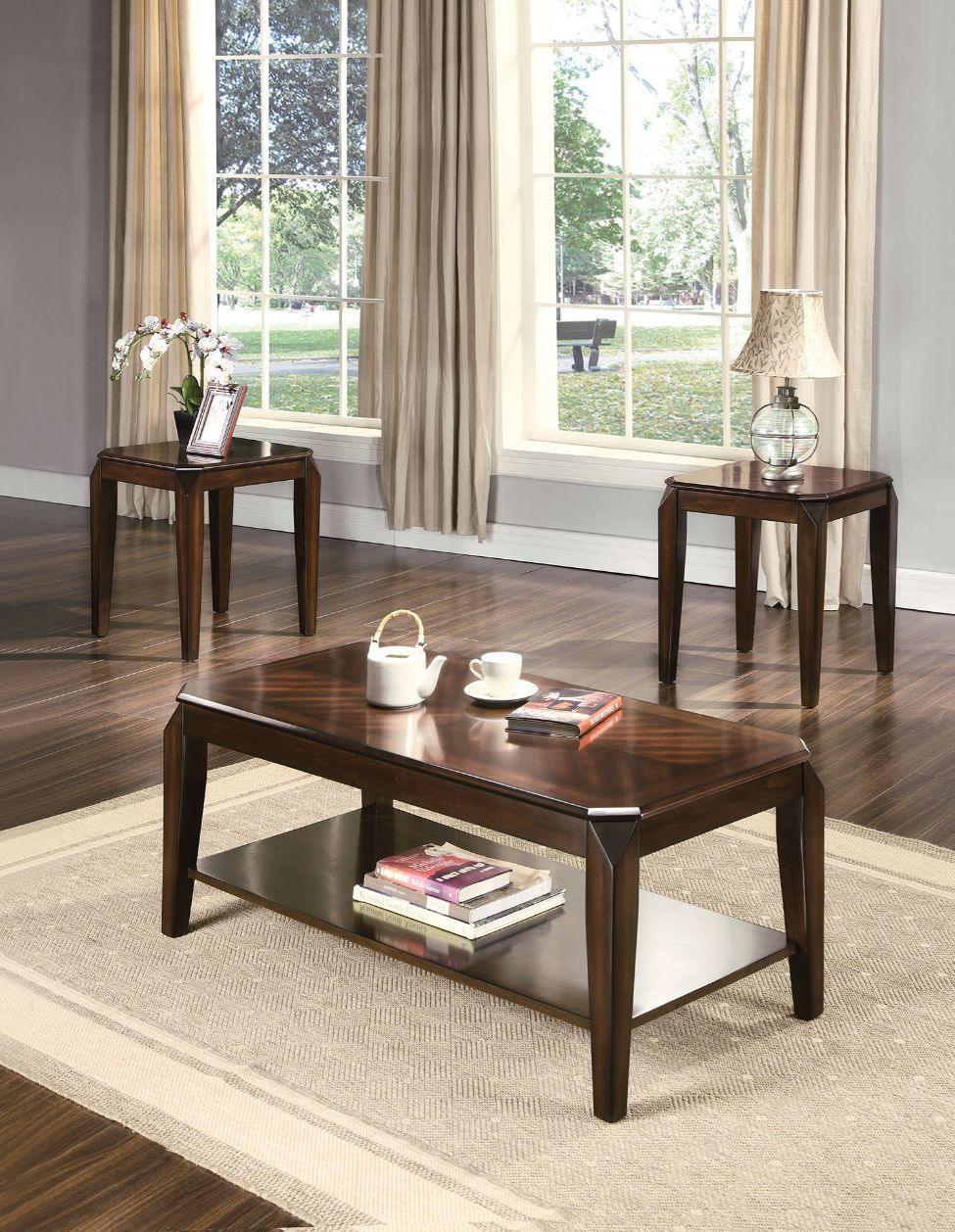 Docila 3Pc Pack Coffee & End Set, Walnut Finish