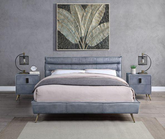 Doris Queen Bed, Gray Top Grain Leather