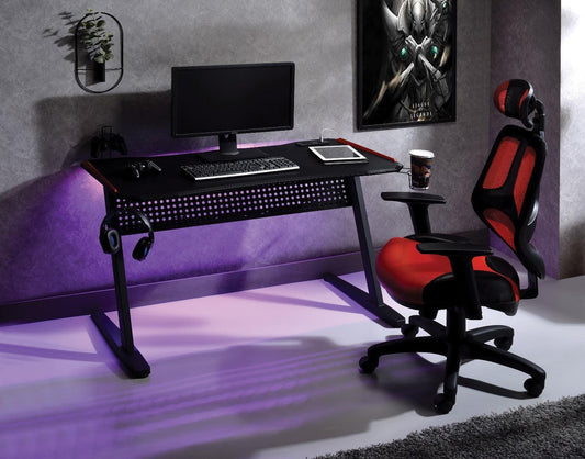 Dragi Gaming Table w/USB Port, Black & Red