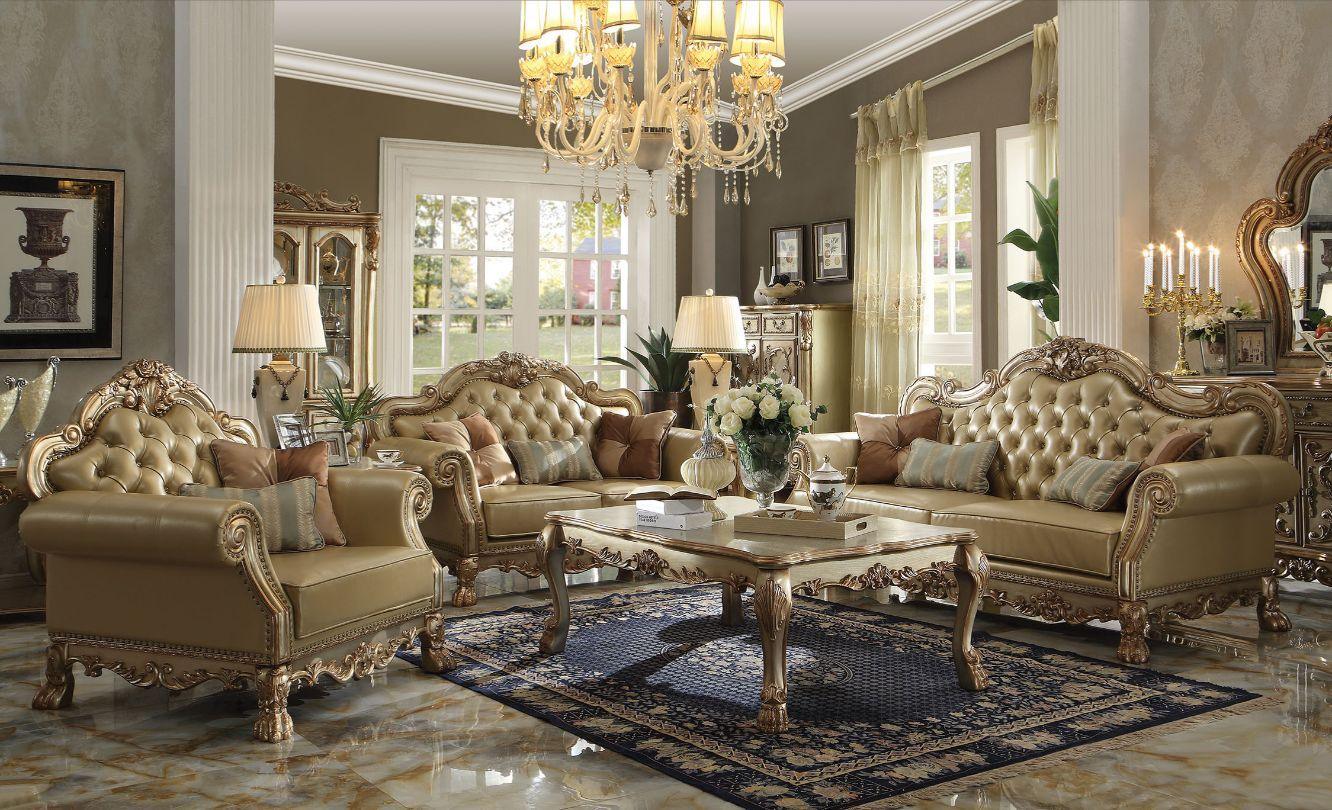 Dresden Sofa w/4 Pillows, Gold Patina