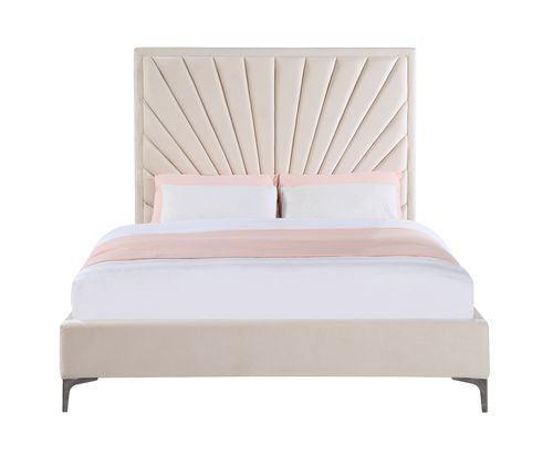 Faiz Eastern King Bed, Beige Velvet