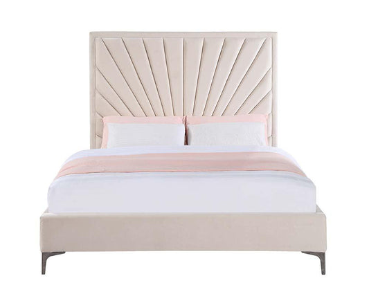 Faiz Queen Bed, Beige Velvet