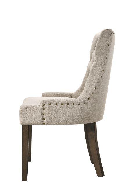 Farren Side Chair, Beige Fabric & Espresso Finish (Set-2)