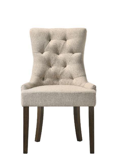 Farren Side Chair, Beige Fabric & Espresso Finish (Set-2)