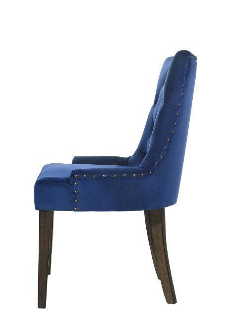 Farren Side Chair, Blue Velvet & Espresso Finish (Set-2)