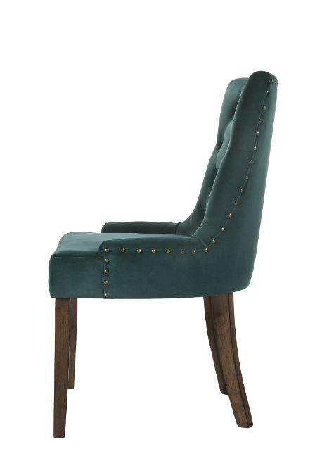Farren Side Chair, Green Velvet & Espresso Finish (Set-2)