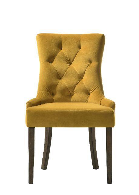 Farren Side Chair, Yellow Velvet & Espresso Finish (Set-2)