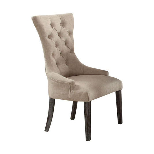 Gerardo Dining Chair (Set-2), Beige Linen & Weathered Espresso