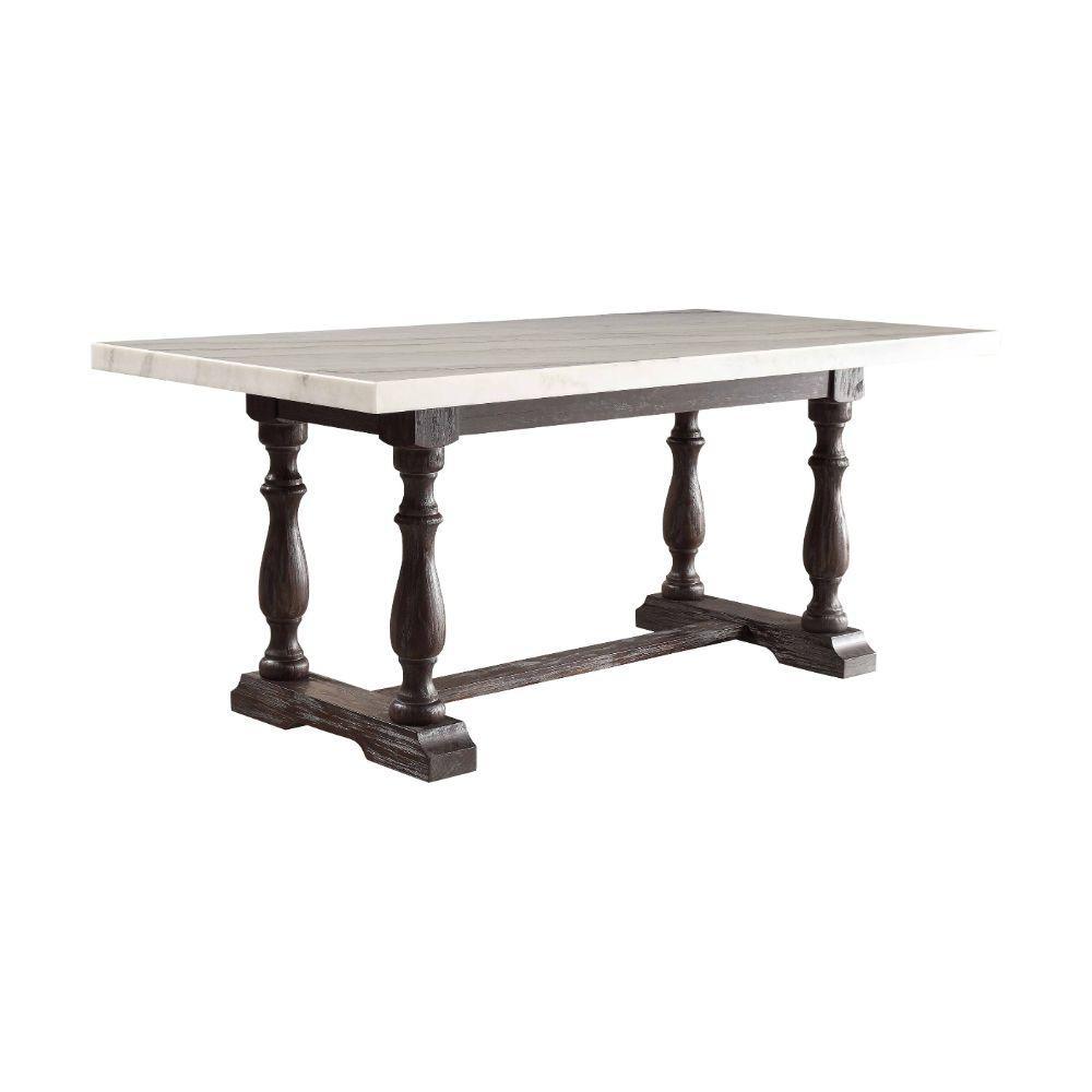 Gerardo Dining Table, White Marble & Weathered Espresso