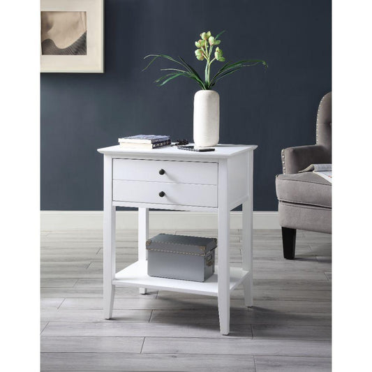 Grardor Side Table w/ USB, White