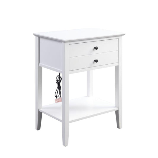 Grardor Side Table w/ USB, White