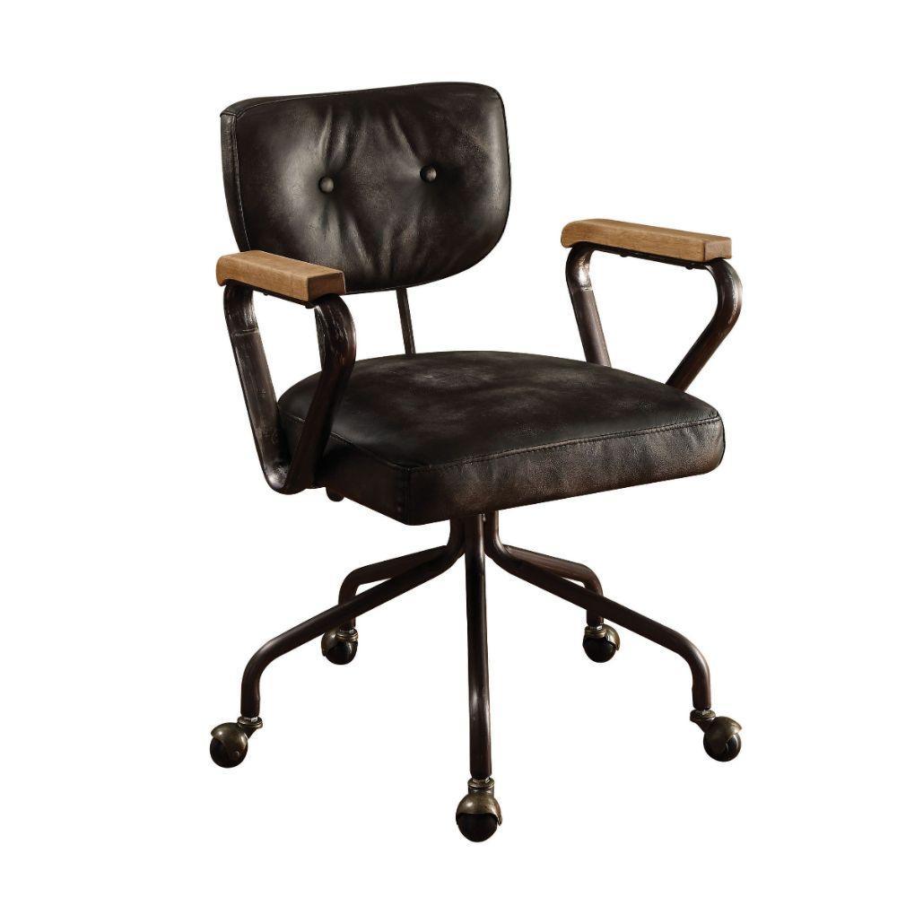 Hallie Office Chair, Vintage Black Top Grain Leather
