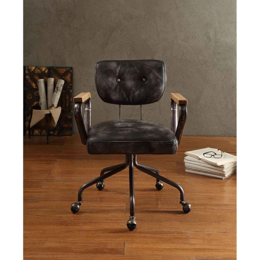 Hallie Office Chair, Vintage Black Top Grain Leather