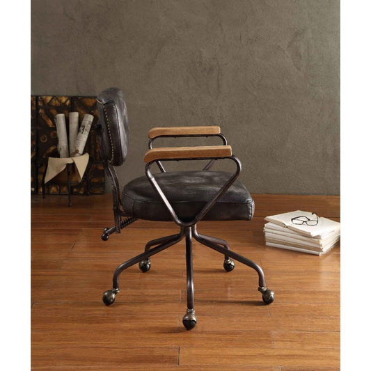 Hallie Office Chair, Vintage Black Top Grain Leather