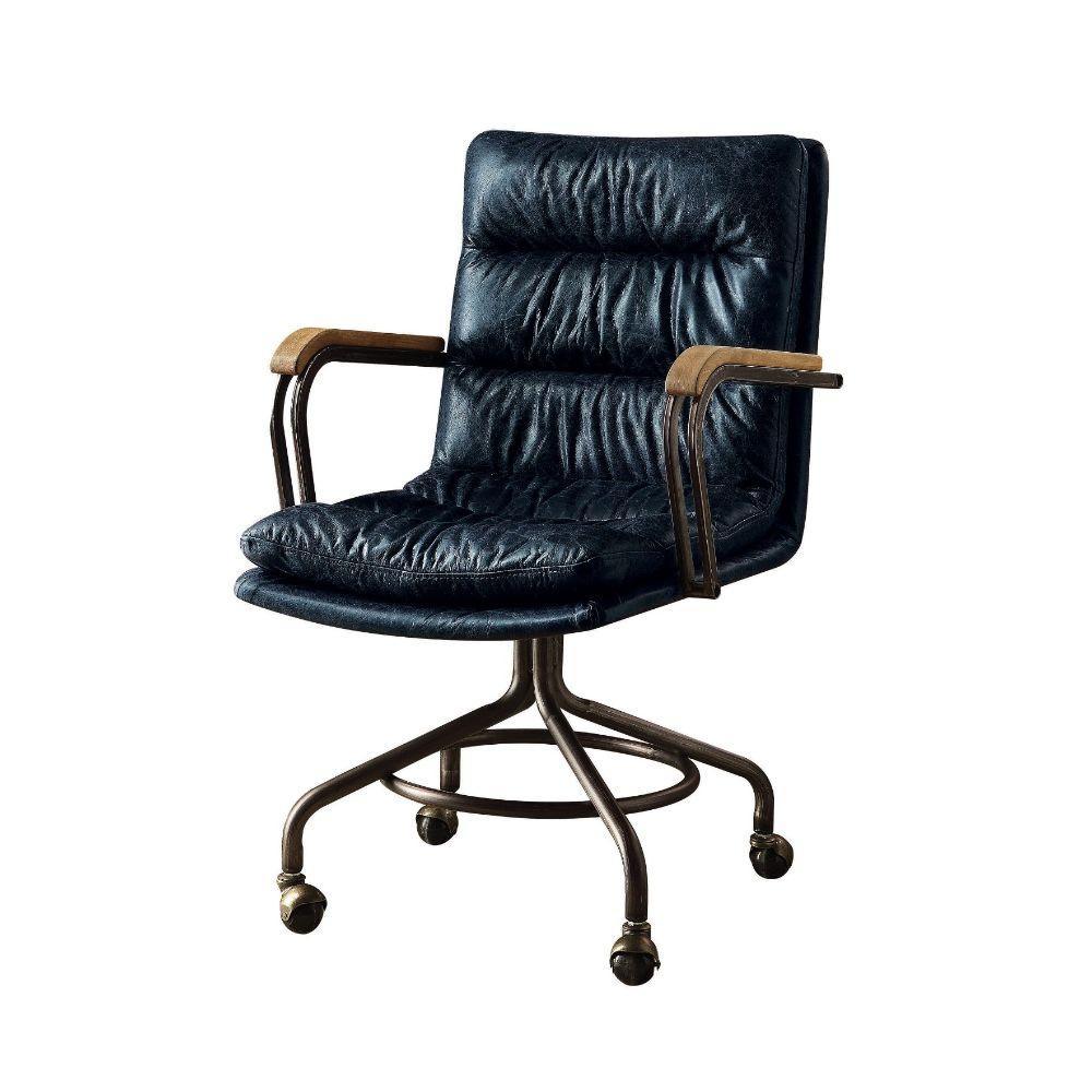 Harith Office Chair, Vintage Blue Top Grain Leather