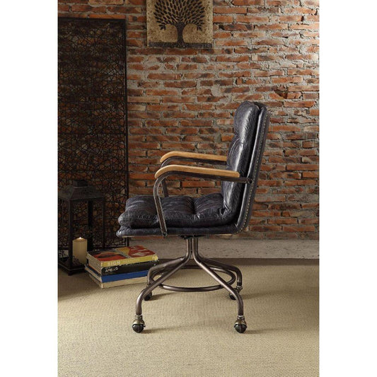 Harith Office Chair, Vintage Blue Top Grain Leather
