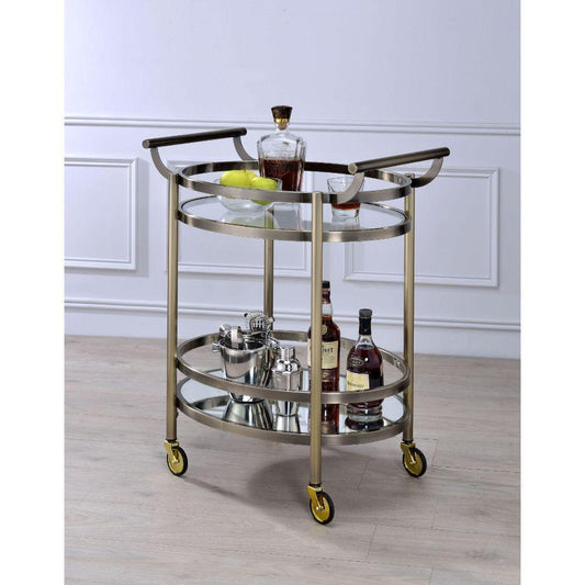 Lakelyn Serving Cart, Brushed Bronze & Clear Glass