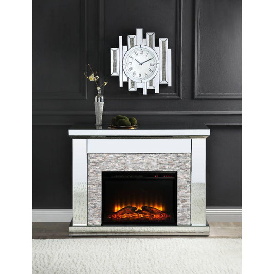 Laksha Fireplace, Mirrored & Stone