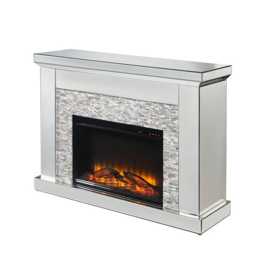 Laksha Fireplace, Mirrored & Stone