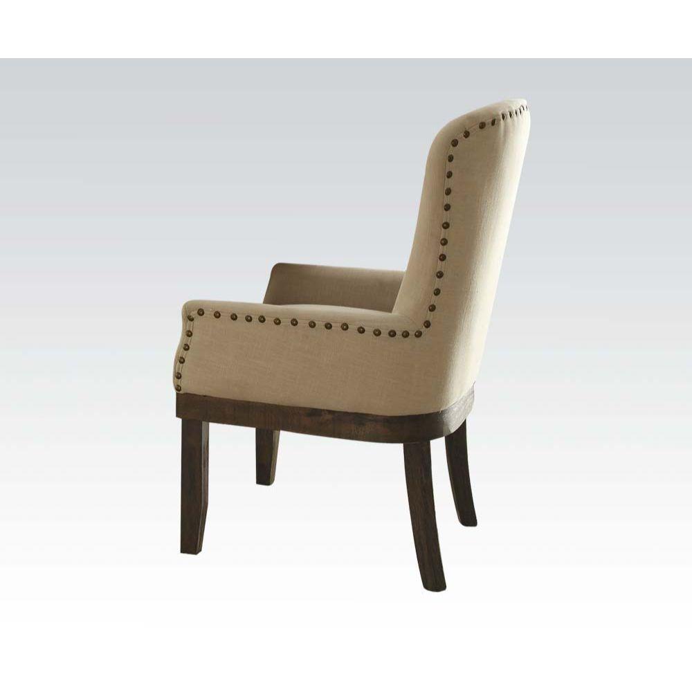 Landon Arm Chair (1Pc), Beige Linen & Brown