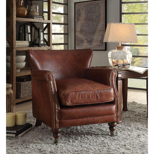 Leeds Accent Chair, Vintage Dark Brown Top Grain Leather