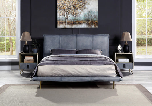 Metis Queen Bed, Gray Top Grain Leather