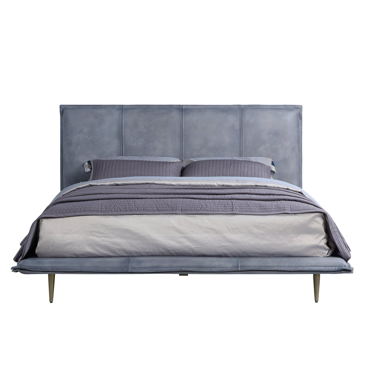 Metis Queen Bed, Gray Top Grain Leather